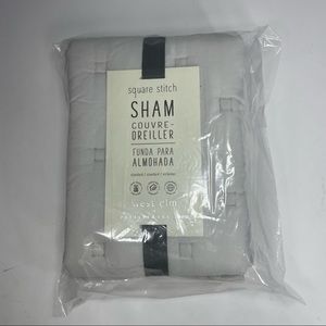 NEW Pottery Barn Teen West Elm Square Stitch Pillow Sham Light Grey Standard NIP